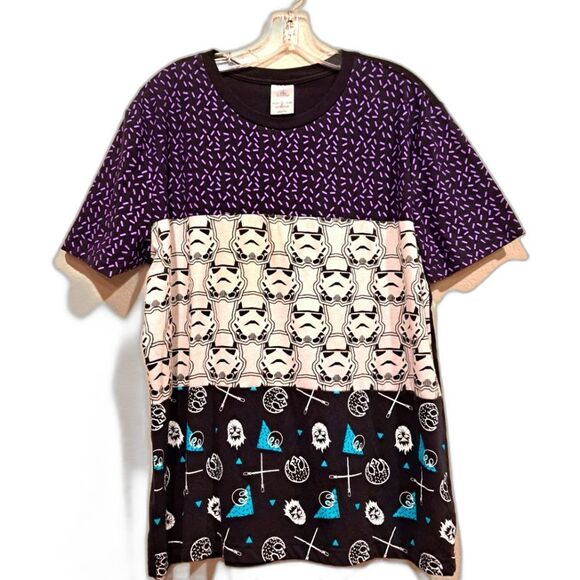 Disney Star Wars 80s colorblock t-shirt Storm Troopers Chewbacca confetti size L - Picture 1 of 8